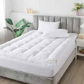 SUFUEE Mattress Topper Short Queen 400TC Cotton Mattress Pad with Deep Pocket - Extra Thick 2" Thick Quilted Pillow Top Down Alternative Fill(60"x75")