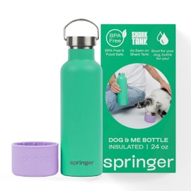 Springer Springer Dog and Me 24oz Stainless Steel Insulated Water Bottle - Cold for 12+ Hours C Portable Dog Water Bottle with Integrated Travel Water Bowl for Dogs, Portable Dog Water Bottle C Lilac/Green