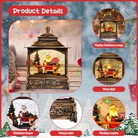 Joellfuner LED Christmas Lantern, Christmas Snow Globe Lantern with Music, Christmas Lantern with Snow Flurry as Christmas Decoration, Table Decoration, for Adults, Children, Gift (B2)