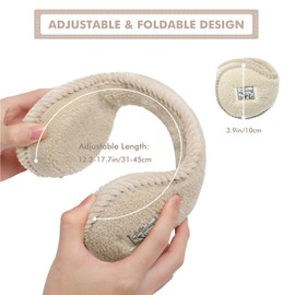 Ear Muffs Women Winter Adjustable Fluffy Earmuffs Foldable Furry Ear Warmer Ladies Plush Thermal Faux Fur Covers Soft Windproof Headband Unisex Outdoor Sports Ski Cycling Headwear (Beige)