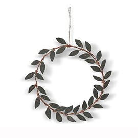 Park Hill Collection Upcycled Tent Canvas Olive Mini Leaf Wreath, 6.25-inch Diameter, Canvas, Brass and Glass, for Home, Office, Kitchen, Room Décor Use