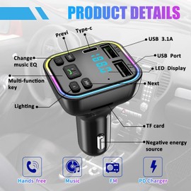 Bluetooth 5.3 FM Transmitter for Car | PD 20W + QC3.1 Fast Charging Adapter | bluetooth car adapter | Zinc Alloy Car Charger with Dual USB, TF Card & USB Drive Support (Black)