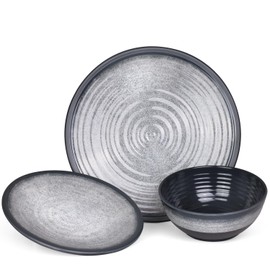 Camping Crockery Set 1 Person 3-Piece Melamine Picnic Crockery Set Camping Tableware Stone Grey Design