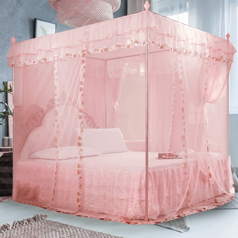 Luxury Princess 3 Side Openings Post Bed Curtain Canopy Netting