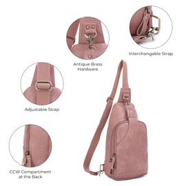 JESSIE & JAMES Brooke Unisex Concealed Carry Sling Bag Crossbody Backpack Purse - Mauve