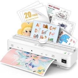 Laminator Machine with 20 Pack Letter Size Laminating Pouches (8.5" x 11"), Thermal and Cold Lamination, Built-in Cutter, Quick Warm-Up, 9 Inch Portable Laminator for Home, Office and School, White