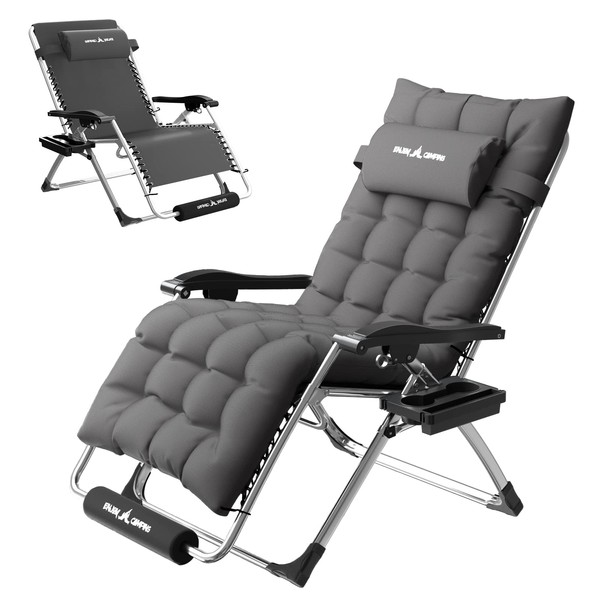 Amopatio Zero Gravity Chair 22" Seat Width, XL Lounge Chairs w/Cushion, Folding Reclining Camping Chair for Outside Deck, Yard, Porch, Pool, Dark Grey