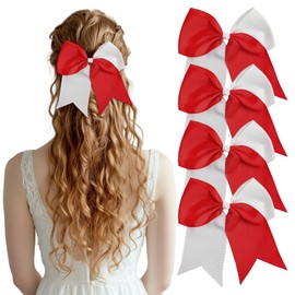 J.CARP Hair Bows Hair Ribbon, Bow Hair Ties, Ribbon Hair Bows for Women Girls Kids, Elastics Hair Scrunchies for Thick Thin Hair 4PCS Red&White