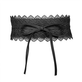 MILAKOO Women's Waist Belt Wide Soft Lace with Drawstring Tassel Women's Wide Tie Belt Obi Wide Wrap Waist Band Tie Belt for Dress Wedding Party, black