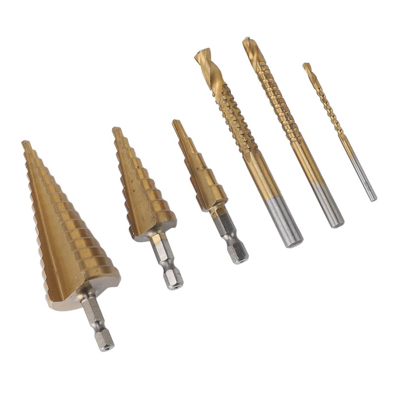 6PCS Step Drill Bit Set Hex Shank Electric Step Drill
