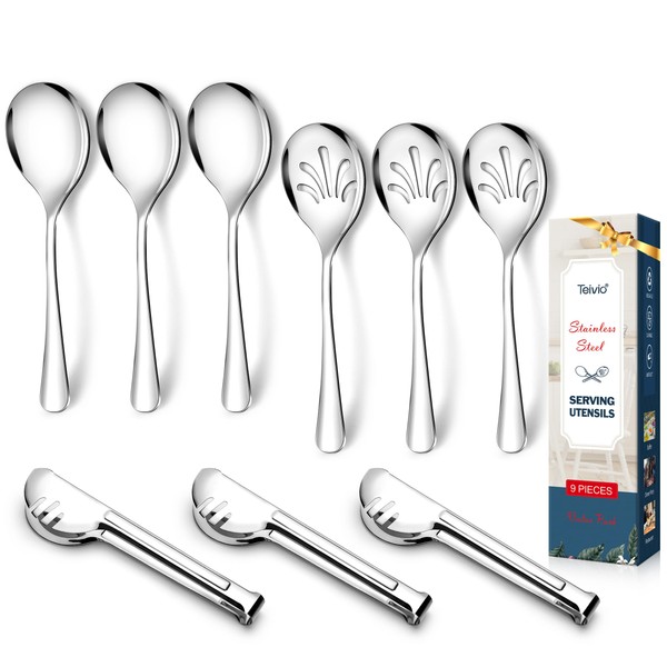 Teivio Stainless Steel Metal Serving Utensils - Large Set of