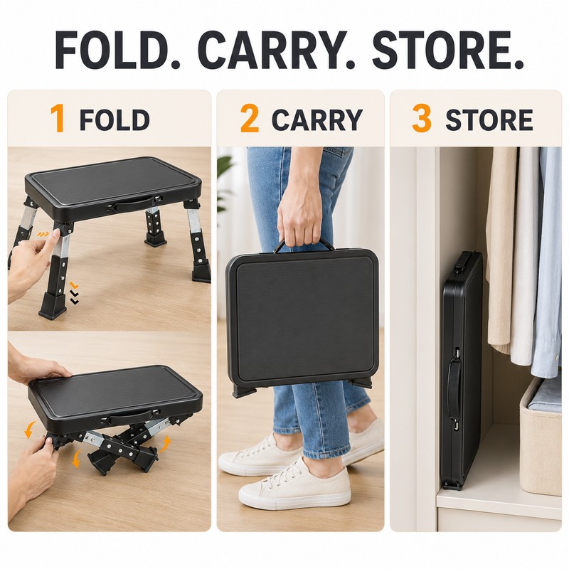 Adjustable Folding Step Stool with 3 Heights, 6.7-9 in, Non-Slip