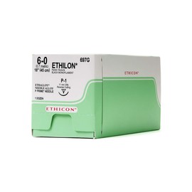 Ethicon ETHILON Nylon Suture, 697G, Synthetic Non-absorbable, P-1 (11 mm), 3/8 Circle Needle, Size 6-0, 18" (45 cm)