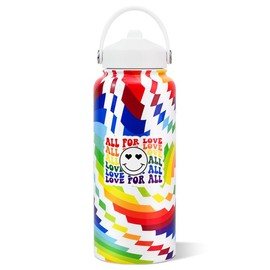 KEWIXY 18oz&32oz Insulated Water Bottle, Flip Straw Lid, Stainless Steel, Leak Proof, 24-hour Cold, Reusable, Portable for Travel, Gym and School Tumbler Mug:_32oz Rainbow Love