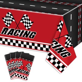 APUXXJUPA 4 Pcs Racing Car Tablecloths - Rectangular Checkered Road Table Cloths for Race Car Party Supplies Boys Baby Shower, 130 x 220 cm
