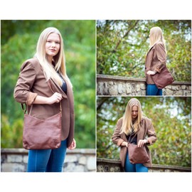 LECONI LE0065 Women's Shoulder Bag Natural Soft Leather Handbag 32 x 29 x 3 cm, brown