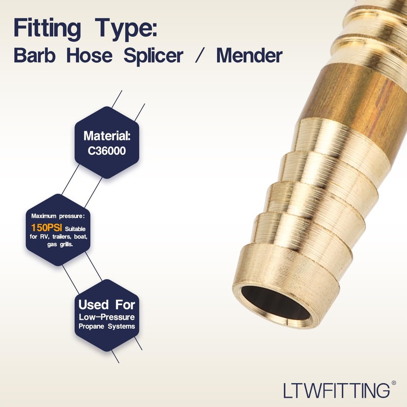 LTWFITTING Brass Barb Splicer Mender 10mm ID Hose Fitting Air
