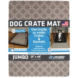 Drymate Dog Crate Mat Liner, Absorbs Urine, Waterproof, Non-Slip, Washable Puppy Pee Pad for Kennel Training - Use Under Pet Cage to Protect Floors, Thin Cut to Fit Design (USA Made) (Taupe)(29”x48”)