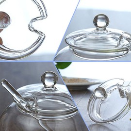 MINGZE 250 ML Sugar Bowl, Transparent, with Clear Lid and Spoon, for Home and Kitchen