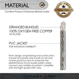 Conext Link 15 FT 4 AWG GA Full Gauge Battery Power Cable Ground Wire Clear Silver OFC Copper （10102）