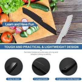 Plastic Knife | 2 Pcs Plastic Knives for Nonstick Pans | lettuce knife with serrated Blade | Plastic Knife Set for Cutting Fruits, Veggies and Bread, Black and Grey