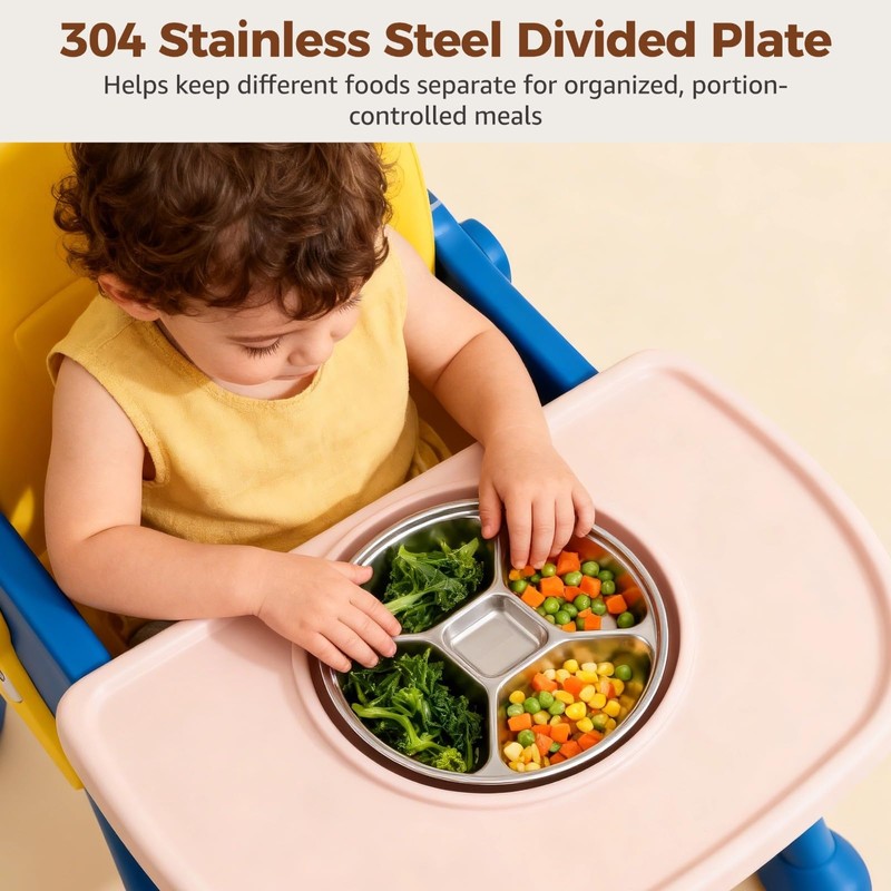 NIMBLOOM 304 Stainless Steel Divided Plate, 8.9 in Five-Compartment Serving