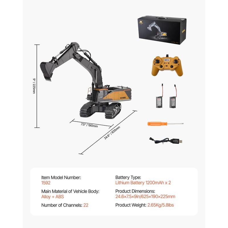VEVOR Remote Control Excavator Toy, 15 Channel, 3 in 1