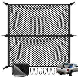 Red de Carga para Cama de camioneta - Resistente y Elástica 1.2x1.2m a 2.1x2.1m con Incluye 6 mosquetones metálicos anticorrosivos - Sujeta y Organiza Carga de ATV, SUV, UTV, Botes Camiones