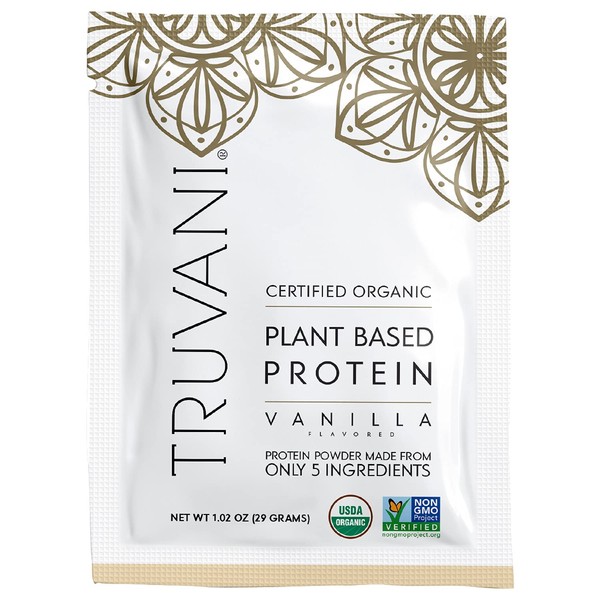 Truvani Organic Vegan Protein Powder Vanilla - 20g of Plant Based Protein, Organic Protein Powder, Pea Protein for Women and Men, Vegan, Non GMO, Gluten Free, Dairy Free (1 Serving)