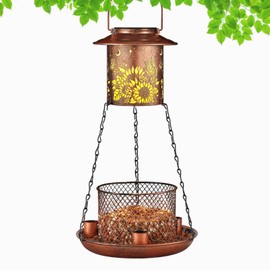 Butterfly Solar Bird Feeder for Outdoor Hanging Gifts for Women Mom Grandma Sunflower Metal Wild Birdfeeder Garden Lantern Decor Lanterns Outside for Yard Patio Lawn Pathway Landscape