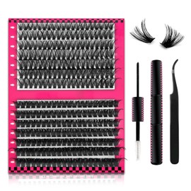 LAKANAKU DIY Lash Extension Kit,280 Pcs Cluster lash Extensions Kit,50D+80D 10-16mm Mix Wispy Lash Clusters,D Curl Lash Clusters Kit with Bond and Seal and Tweezer, Fluffty Lash at Home Lash Extension