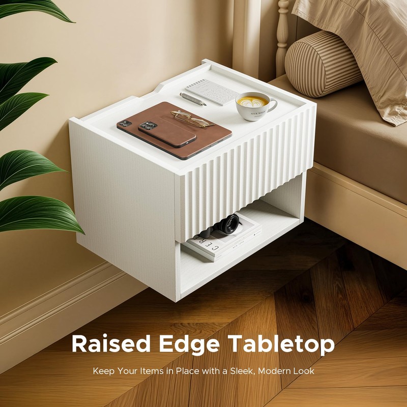 Floating Nightstand Bedroom Bedside Table - Wood Night Stand Set
