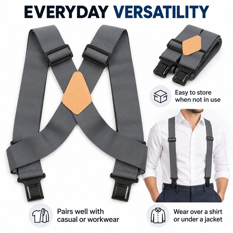 Men's Adjustable Elastic Suspenders 5cm Wide X-Back Pants Braces with