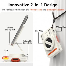 ANCwear Cell Phone Stand with Wireless Bluetooth 5.4 Speaker, Portable Speaker with TF Card Slot, Cool and Unique Design, Best Gifts Ideas for Teens, Men, Women and Daughters (White)