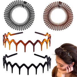 Zigzag Hair Band, Pack of 4, Shark Tooth Hair Comb, Full Circular Stretch Hair Comb, Hair Band, Wavy Plastic Headband, Make Up Headband, for Sports, Fitness, Daily Use