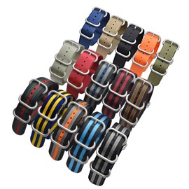 ArtStyle Watch Band with Colorful Nylon Material Strap and Heavy Duty Brushed Buckle (Black/Grey/Orange, 20mm)