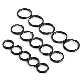 FEGVE - Llaveros de titanio divididos, pequeños llaveros para collares, llaves, accesorios de joyería, 15 piezas de mezcla de 10/12/14 mm (negro)