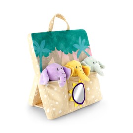 DEMDACO Elephant Purple and Yellow Plush Rattle and Play Pals 4 Piece Set