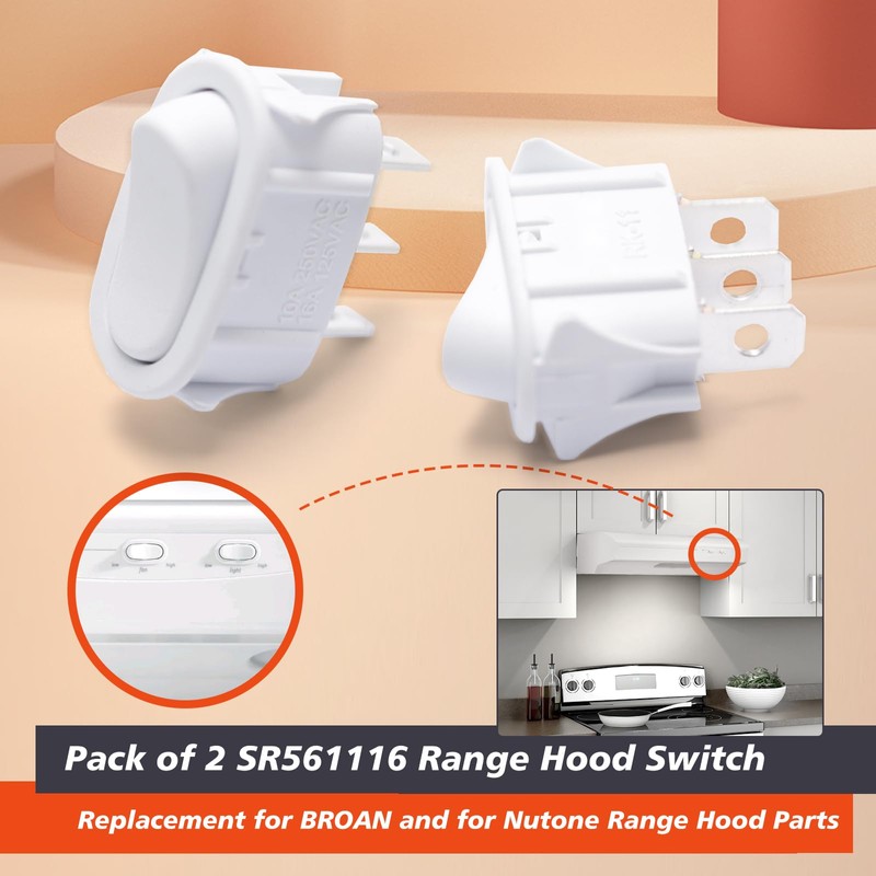 Mhrxusd Pack of 2 SR561116 Range Hood Switch 3 Pin