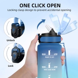 Grsta Trinkflasche 1L, Trinkflasche Sport für Erwachsene, Trinkflasche mit Strohhalm, Leicht zu Reinigen, Trinkflasche mit zeitmarkierung, Wasserflasche für Fitness, Wandern, Camping, Outdoor