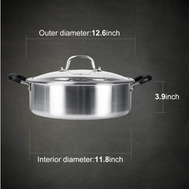 Hot Pot with Divider Stainless Steel Shabu Shabu Pot for Induction Cooktop and Gas Stove for 4-5 Person (13 inch)