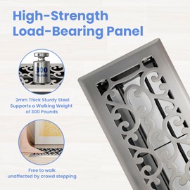 Howeall 4x10 Inches Heavy Duty Walkable Floor Register - Easy Adjust Air Supply Lever Decorative Floor Vent Covers - Savannah Design Vent Covers for Home - Satin Nickel