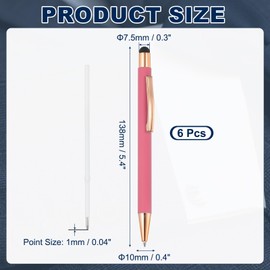 PATIKIL Ballpoint Pen with Stylus Tip, 6Pcs 2 in 1 Metal Black Ink 1.0mm Medium Point Stylus Pen for Touch Screens Office Desk, Pink