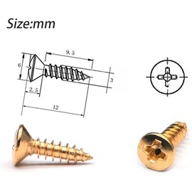 Xuxing 3MM Electric Guitar Bass Pickguard Screws Pick Guards Scratch Plate Mounting Screws (Gold, 3 * 12mm)