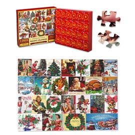 Advent Calendar 2024 Christmas Jigsaw Puzzle, 1008 Pieces 24 Mini Independent Boxes, for Kids and Adults Home Decoration, Santa Claus Holiday Postcards Puzzle, Christmas Puzzles (Q5104)