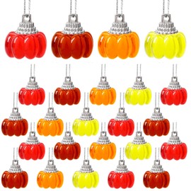 JULMELON 24 Pcs Mini Pumpkin Hanging Ornament, Acrylic Autumn Pumpkin Fall Pumpkin Hanging Tree Ornaments for Fall Thanksgiving Harvest Home Tree Decor