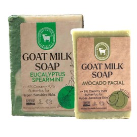 Honey Sweetie Acres Fresh of the Goat Face and Body Soap Bundle – 3 oz Avocado Facial Bar + 5 oz Hydrating Eucalyptus Spearmint Goat Milk Soap – Handcrafted and Made in USA