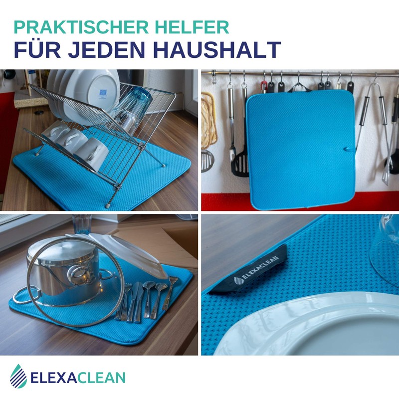 ELEXACLEAN Dish Drying Mat (Pack of 2, Turquoise/Green-Blue, 44 x