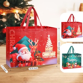Veluft 8 Pack Extra Large Christmas Gift Bags, Reusable Tote Bags with Handle Non-Woven Christmas Bags for Gifts Wrapping Xmas Holiday,16.9"×12.6"×7.1"