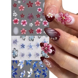 MIXFOSAHN Stickers para Uñas Nail Stickers Self-Adhesive Sticker Red Blue 3D Wild Flower Calcomanías para Uñas Floral Art Design Accessories Hight Quality 3 Sheets